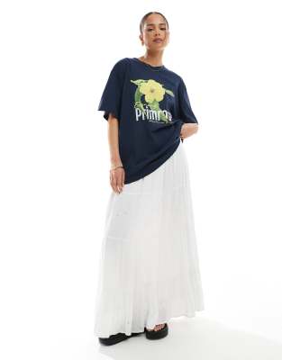 Asos Design Oversized Primrose Flower Graphic T-shirt In Navy