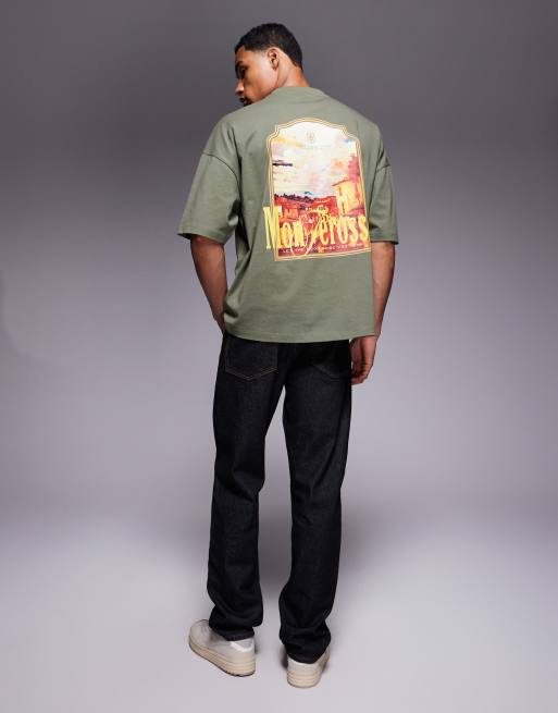 ASOS DESIGN oversized printed t-shirt in khaki green
