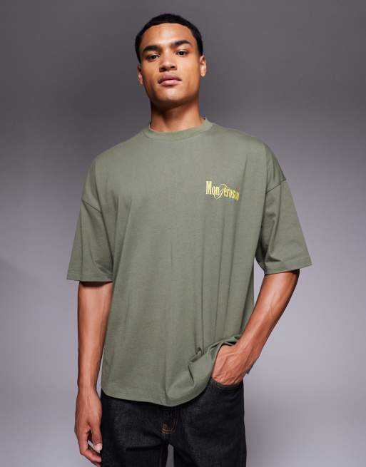 ASOS DESIGN oversized printed t-shirt in khaki green