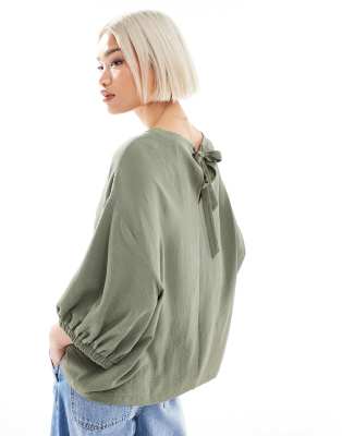 Asos Design Oversized Puff Sleeve Detail Top In Blue