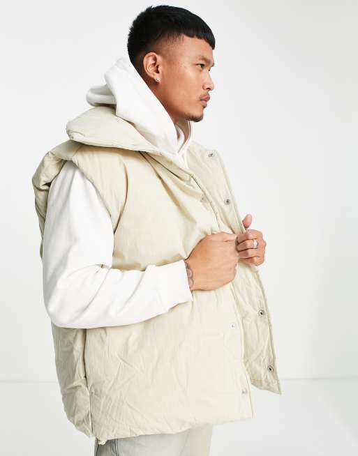 ASOS DESIGN oversized puffer gilet in ecru