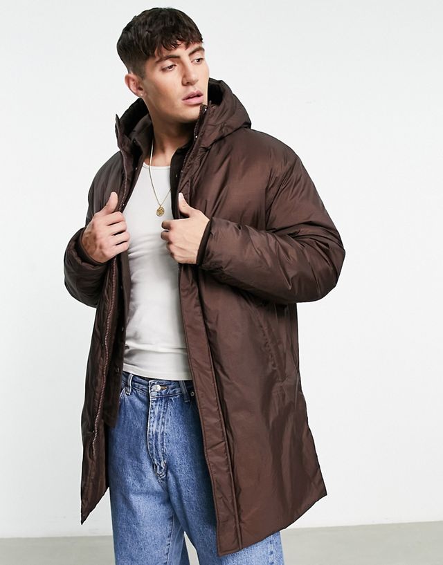 ASOS DESIGN oversized puffer jacket in brown