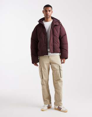 Asos Design Oversized Puffer Jacket In Brown