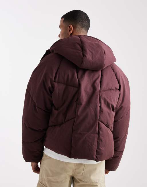 ASOS DESIGN oversized puffer jacket in burgundy, 3 of 5