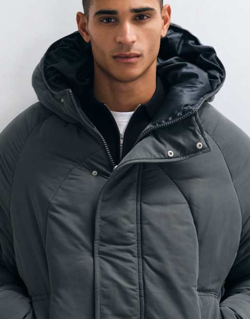ASOS DESIGN oversized puffer jacket in charcoal, 3 of 5