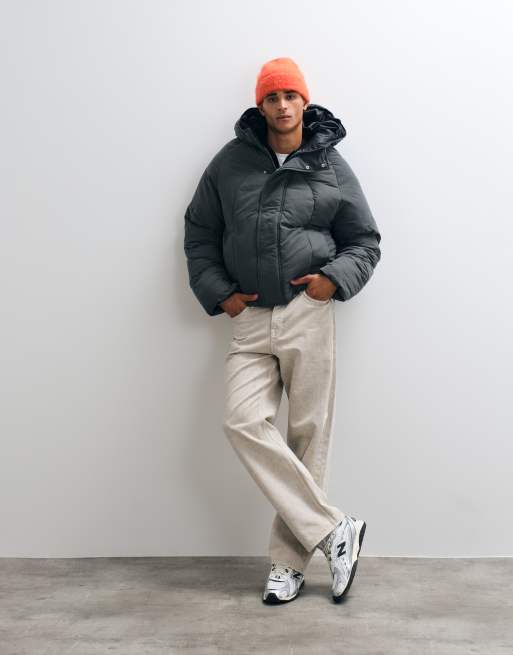 ASOS DESIGN oversized puffer jacket in charcoal, 4 of 5