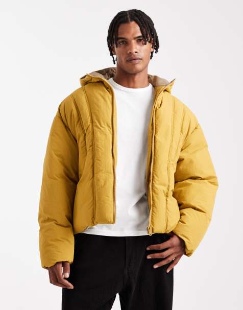 ASOS DESIGN oversized puffer jacket in dark mustard - view 1