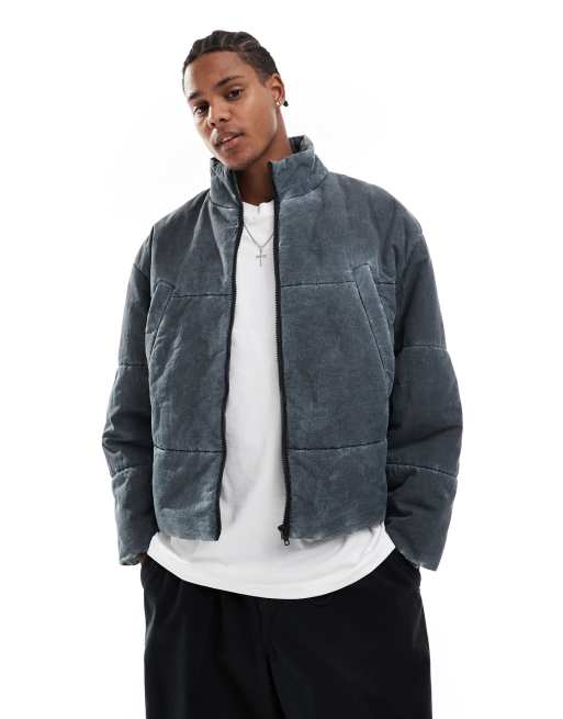 ASOS DESIGN oversized puffer jacket in gray wash