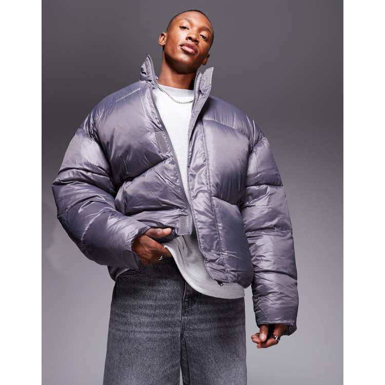 ASOS DESIGN oversized puffer jacket in gray | ASOS