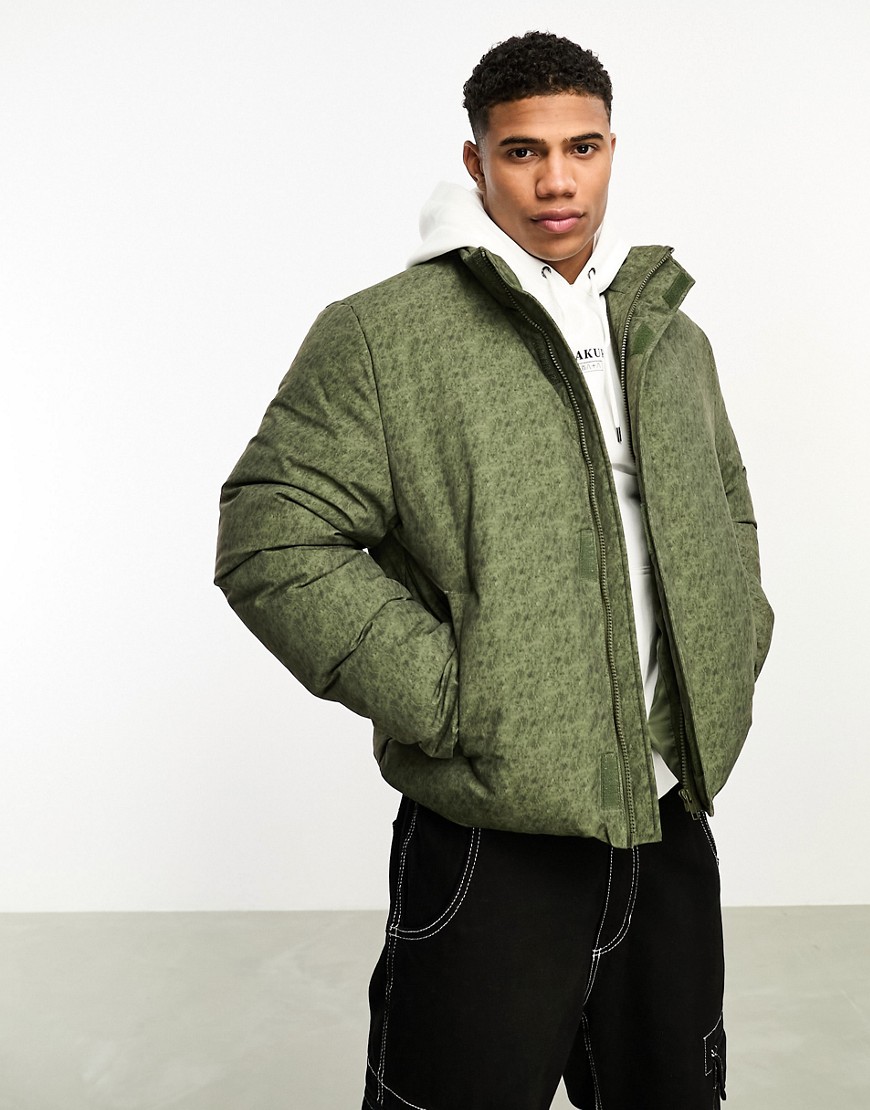 ASOS DESIGN oversized puffer jacket in green wash