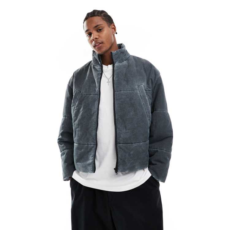 ASOS DESIGN oversized puffer jacket in grey wash ASOS