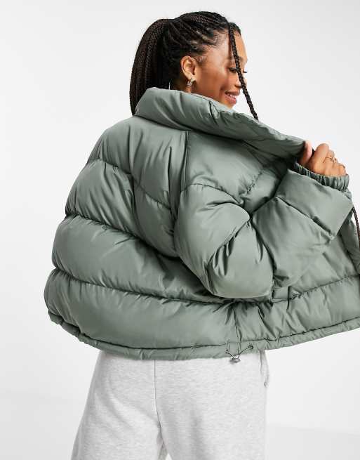 ASOS DESIGN oversized puffer shacket in khaki - MGREEN