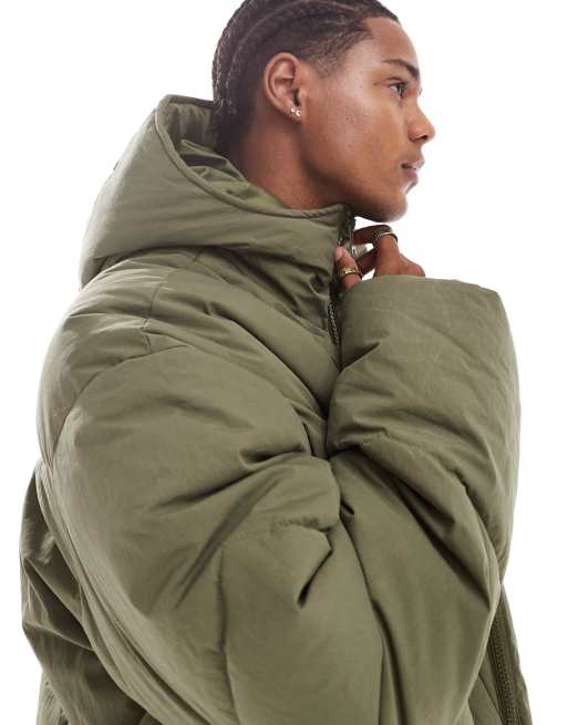 ASOS DESIGN oversized puffer jacket in khaki