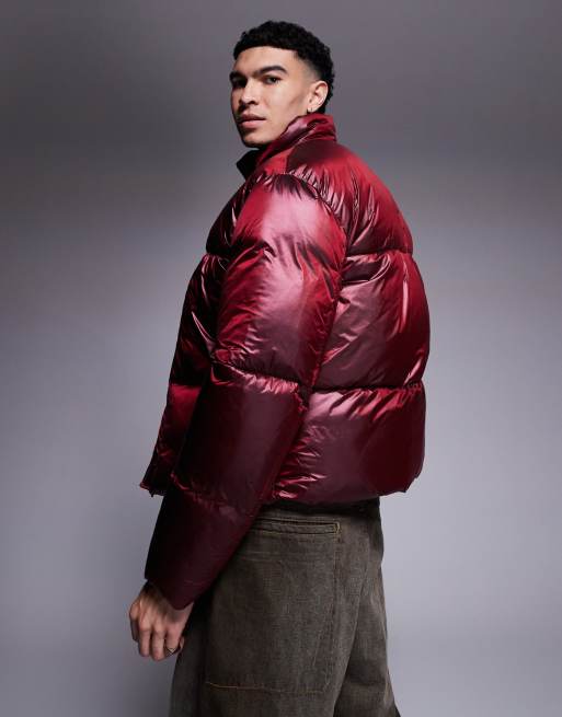 ASOS Design Oversized Puffer Jacket in Metallic burgundy Red