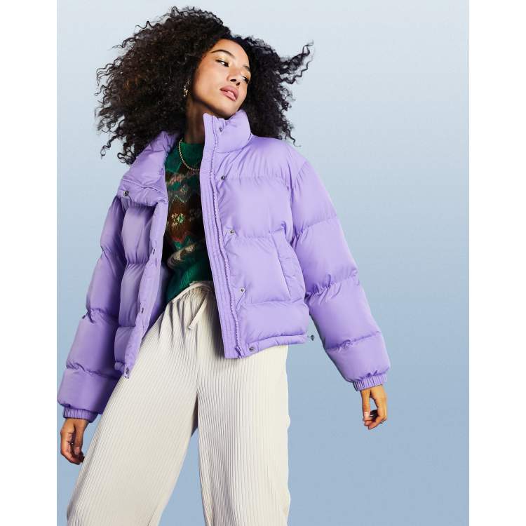 Purple puffer hot sale jacket women's