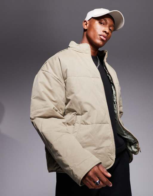 ASOS DESIGN oversized puffer jacket in stone