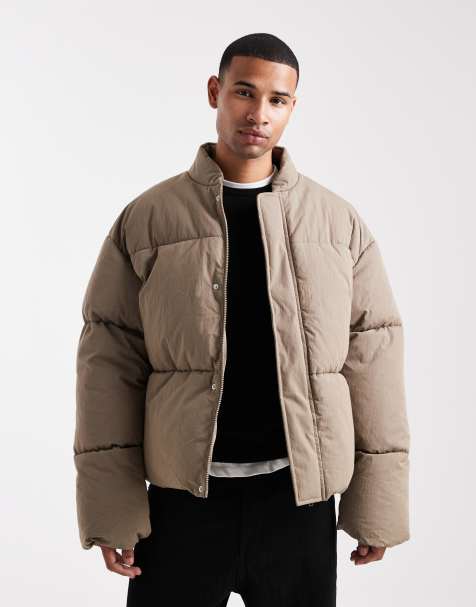 ASOS DESIGN oversized puffer jacket in stone - view 1
