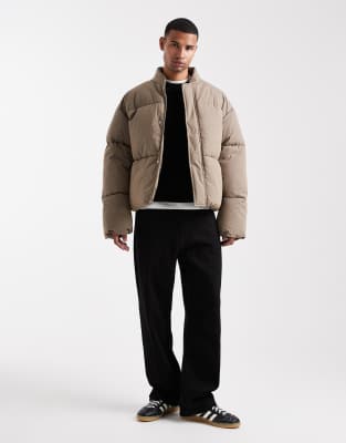 Asos Design Oversized Puffer Jacket In Brown