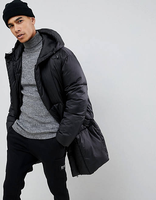 ASOS DESIGN oversized puffer jacket with detachable mittens in black