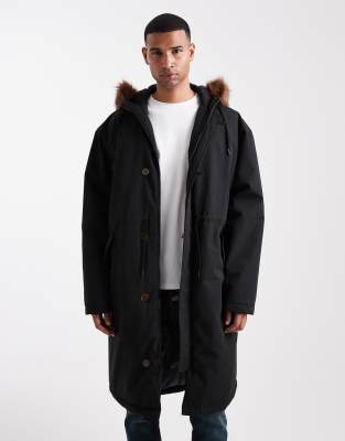 Asos Design Oversized Puffer Jacket With Faux Fur Hood In Black