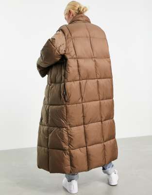 ASOS DESIGN oversized puffer jacket with scarf in dark camel