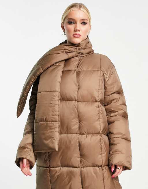 ASOS DESIGN luxe collar cropped puffer jacket in camel