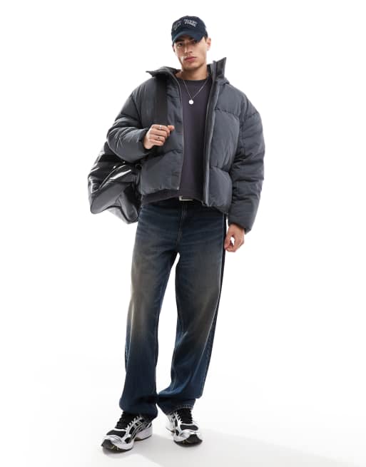 ASOS Design Oversized Puffer Jacket with Seam Detail in Gray