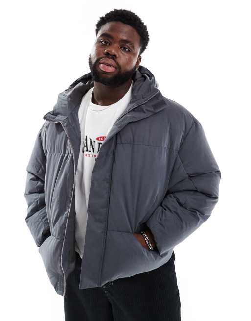 Asos design oversized jersey hooded puffer jacket in cream hotsell