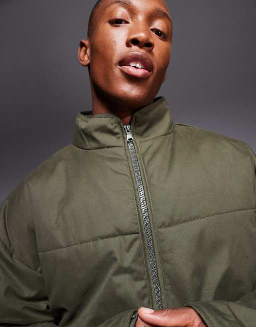 ASOS DESIGN oversized puffer jacket with seam detail in khaki ASOS