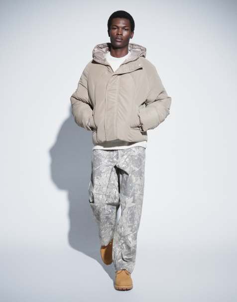 ASOS DESIGN oversized pufferjacka i taupe - view 1