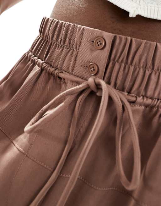 ASOS DESIGN oversized pull on pants with panel and pleat details in mocha