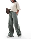 [ASOS DESIGN] ASOS DESIGN oversized pull on utility pants with tab detail in khaki-Neutral M Khaki