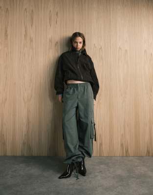Asos Design Oversized Pull On Utility Pants With Tab Detail In Green