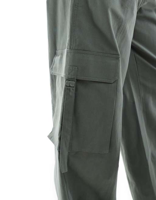 ASOS DESIGN oversized pull on utility pants with tab detail in khaki
