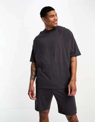 ASOS DESIGN ASOS Design oversized pyjama lounge set with t-shirt and shorts in charcoal-Grey