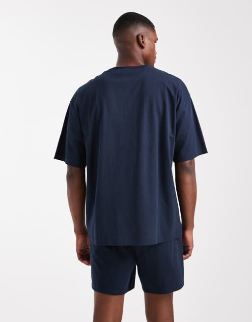 ASOS DESIGN oversized pyjama set in navy, 4 of 4