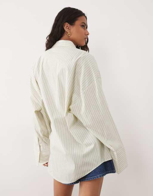 ASOS DESIGN oversized pyjama shirt in yellow stripe poplin, 4 of 4