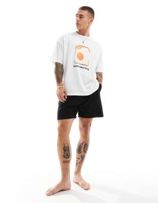 ASOS DESIGN - Oversized pyjamaset met 'Good morning'-print in wit