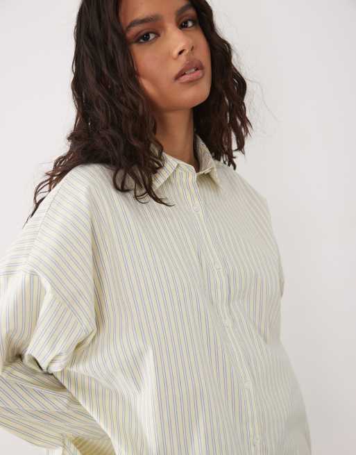 ASOS DESIGN - Oversized pyjamashirt van popeline met gele strepen, 3 van 4