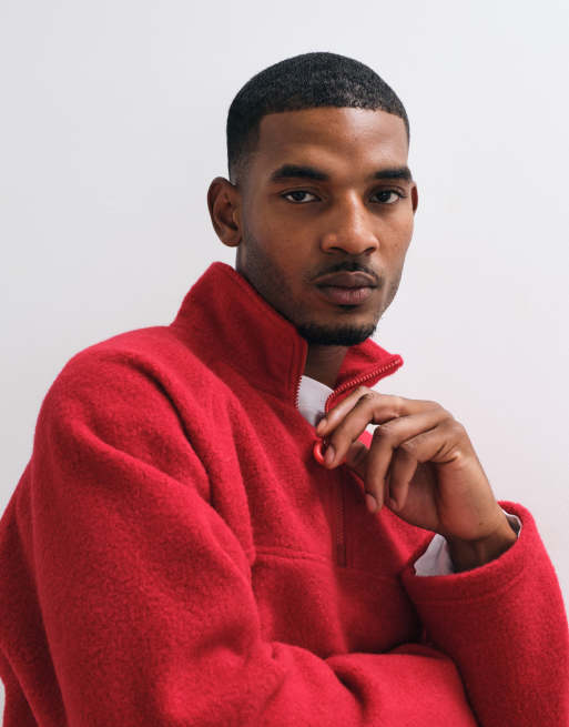 ASOS DESIGN oversized quarter zip borg-fleece i rød, 2 af 5