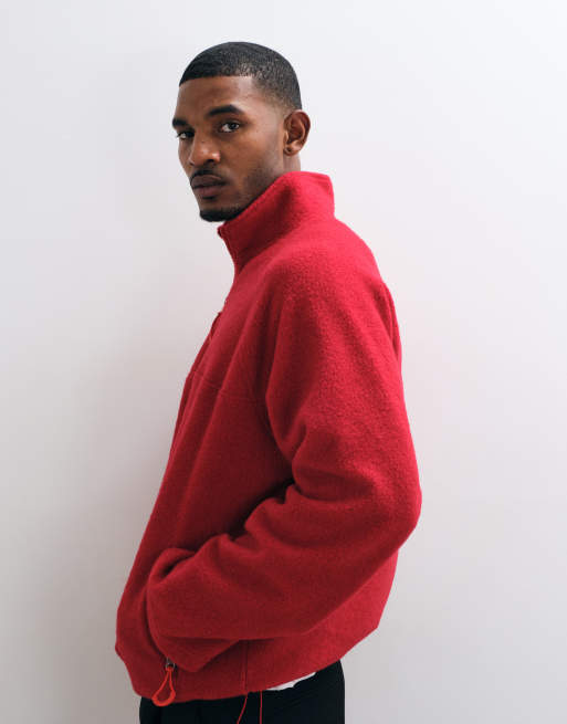 ASOS DESIGN oversized quarter zip borg-fleece i rød, 4 af 5