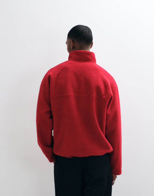 ASOS DESIGN oversized quarter zip borg-fleece i rød, 5 af 5