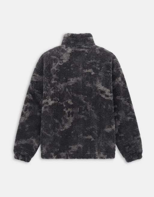 ASOS DESIGN oversized quarter zip borg sweatshirt with camo print in black, 7 of 9