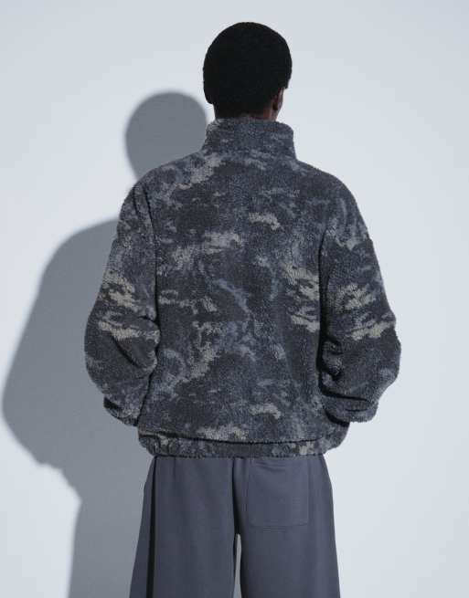 ASOS DESIGN oversized quarter zip borg with camo print in black, 5 of 9