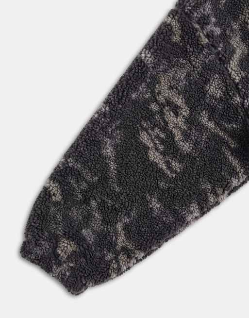 ASOS DESIGN oversized quarter zip borg with camo print in black, 8 of 9