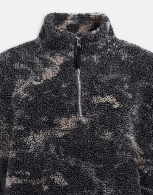 ASOS DESIGN oversized quarter zip borg with camo print in black, 9 of 9