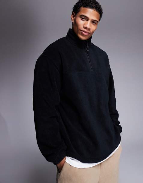 ASOS DESIGN oversized quarter zip fleece sweatshirt in black - view 1