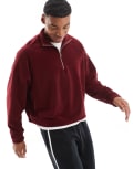 [ASOS DESIGN] ASOS DESIGN oversized quarter zip fleece sweatshirt in burgundy-Red XL BURGUNDY