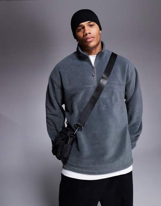 ASOS DESIGN oversized quarter zip fleece sweatshirt in gray