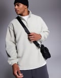 [ASOS DESIGN] ASOS DESIGN oversized quarter zip fleece sweatshirt in off white XS Tofu